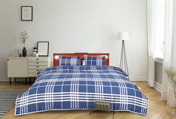 Banbury Plaid Navy and Ivory Cotton Comforter Set